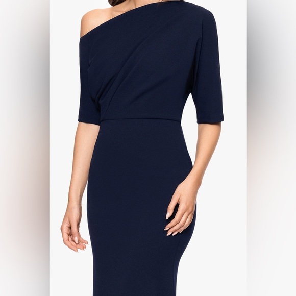 BETSY ADAM MADELINE" LONG SCUBA CREPE OFF THE SHOULDER DROP DRESS SIZE 6 B1586 - Picture 3 of 6